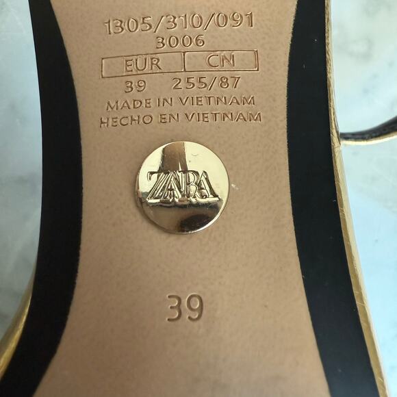 Zara Metallic Gold Strappy Heels Glam Night Out Size 39 4.5" Heel - Picture 9 of 14